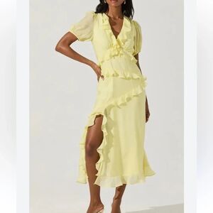 ASTR the Label Ruffle Midi Dress Butter Yellow Woman Size M